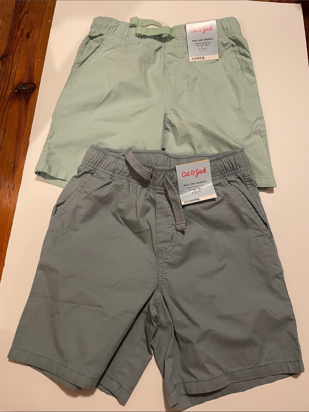 Cat & Jack Boy’s Size S 6/7 Pull-On Shorts Slate Blue & Mint Green Set of 2 NWT